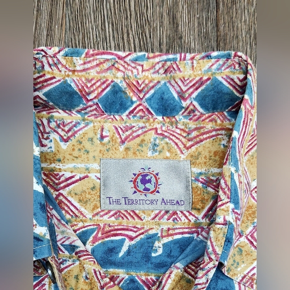 👣 The Territory Ahead Mens Abstract Tribal Button-up Short-Sleeve Shirt Size XL - Picture 5 of 7